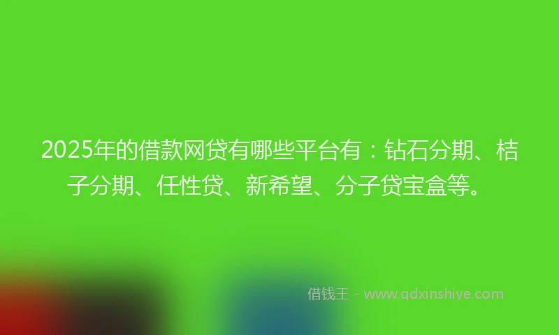 2025年的借款网贷有哪些平台有：钻石分期、桔子分期、任性贷、新希望、分子贷宝盒等。