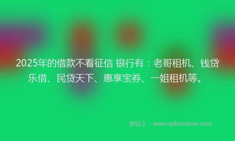 2025年的借款不看征信 银行有：老哥租机、钱贷乐借、民贷天下、惠享宝券、一姐租机等。
