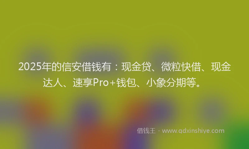 2025年的信安借钱有：现金贷、微粒快借、现金达人、速享Pro+钱包、小象分期等。
