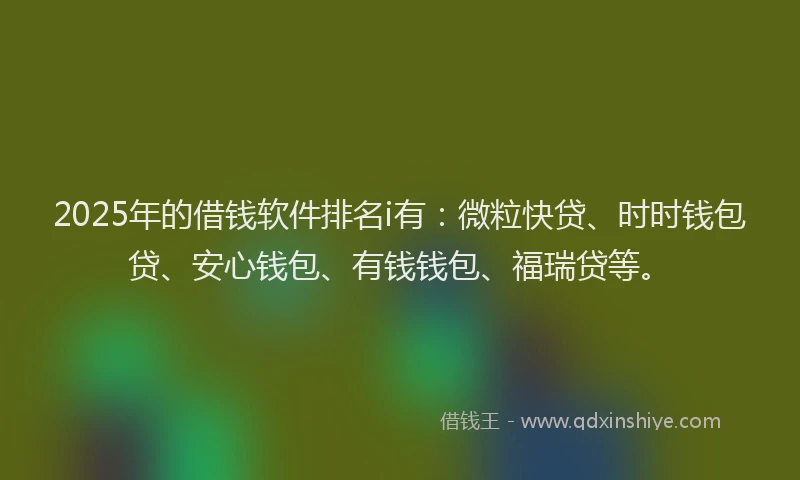 2025年的借钱软件排名i有：微粒快贷、时时钱包贷、安心钱包、有钱钱包、福瑞贷等。