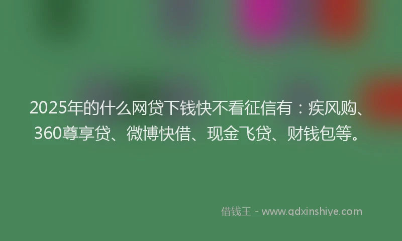 2025年的什么网贷下钱快不看征信有：疾风购、360尊享贷、微博快借、现金飞贷、财钱包等。