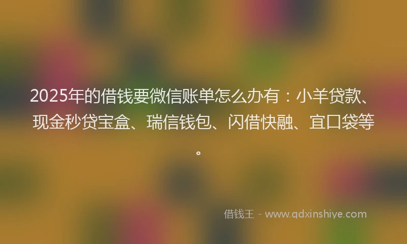 2025年的借钱要微信账单怎么办有：小羊贷款、现金秒贷宝盒、瑞信钱包、闪借快融、宜口袋等。