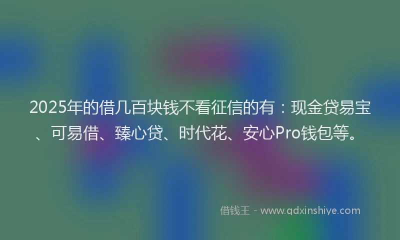 2025年的借几百块钱不看征信的有：现金贷易宝、可易借、臻心贷、时代花、安心Pro钱包等。