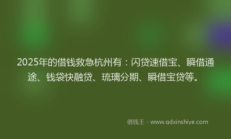 2025年的借钱救急杭州有：闪贷速借宝、瞬借通途、钱袋快融贷、琉璃分期、瞬借宝贷等。