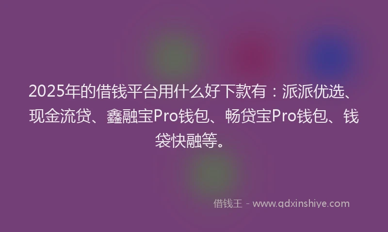 2025年的借钱平台用什么好下款有:派派优选、现金流贷、鑫融宝Pro钱包、畅贷宝Pro钱包、钱袋快融等。