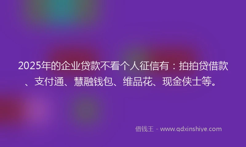2025年的企业贷款不看个人征信有：拍拍贷借款、支付通、慧融钱包、维品花、现金侠士等。