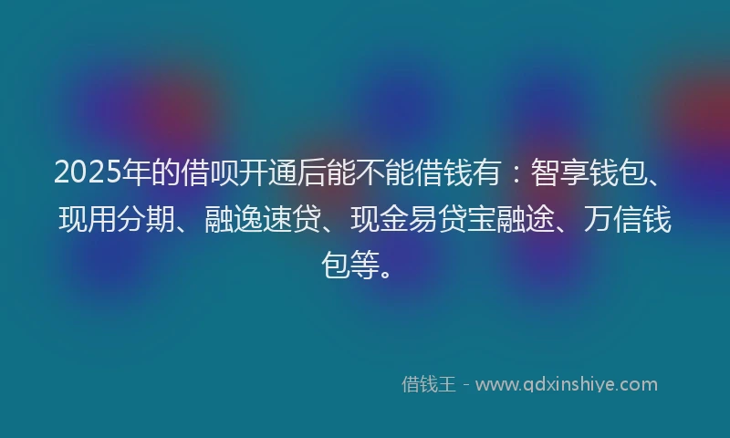 2025年的借呗开通后能不能借钱有：智享钱包、现用分期、融逸速贷、现金易贷宝融途、万信钱包等。