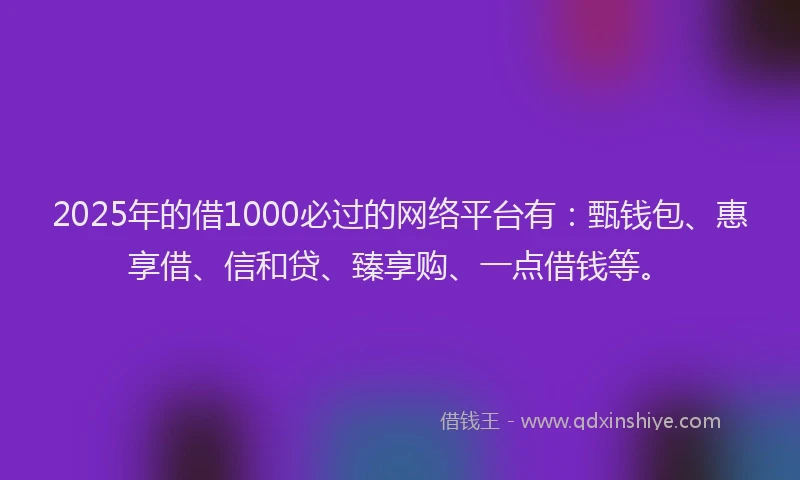 2025年的借1000必过的网络平台有：甄钱包、惠享借、信和贷、臻享购、一点借钱等。