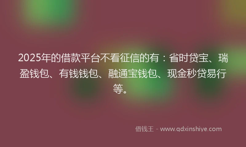 2025年的借款平台不看征信的有：省时贷宝、瑞盈钱包、有钱钱包、融通宝钱包、现金秒贷易行等。