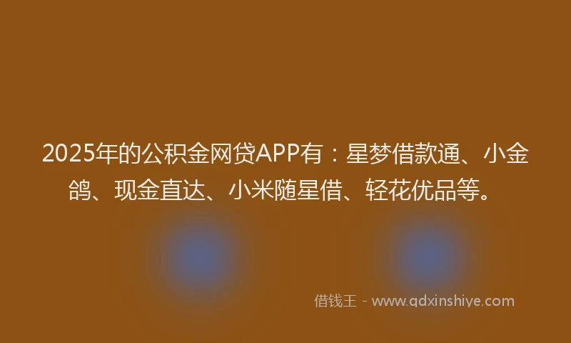 2025年的公积金网贷APP有：星梦借款通、小金鸽、现金直达、小米随星借、轻花优品等。