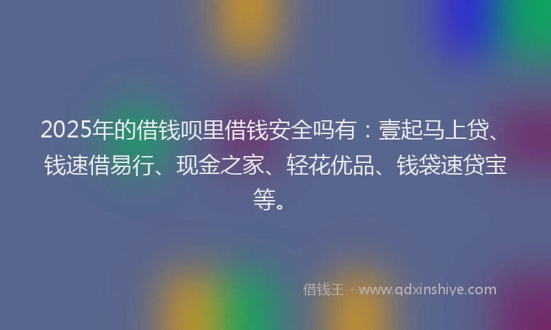 2025年的借钱呗里借钱安全吗有：壹起马上贷、钱速借易行、现金之家、轻花优品、钱袋速贷宝等。
