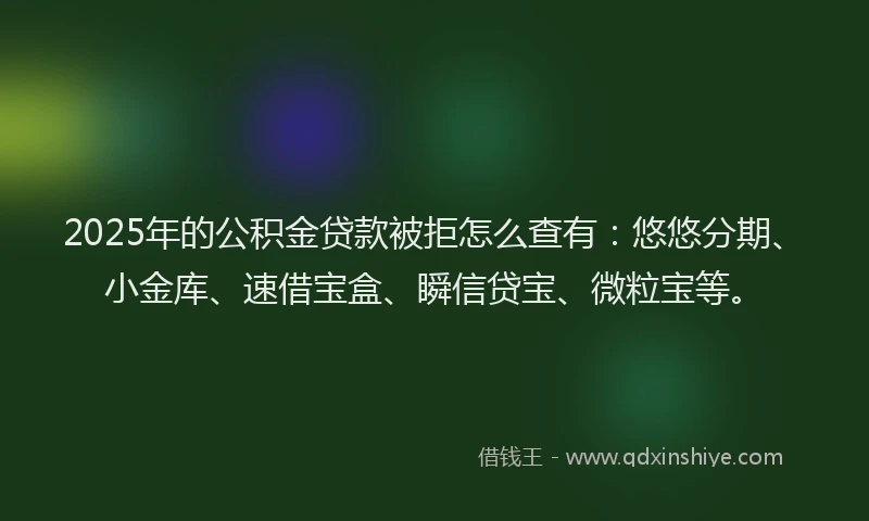 2025年的公积金贷款被拒怎么查有：悠悠分期、小金库、速借宝盒、瞬信贷宝、微粒宝等。