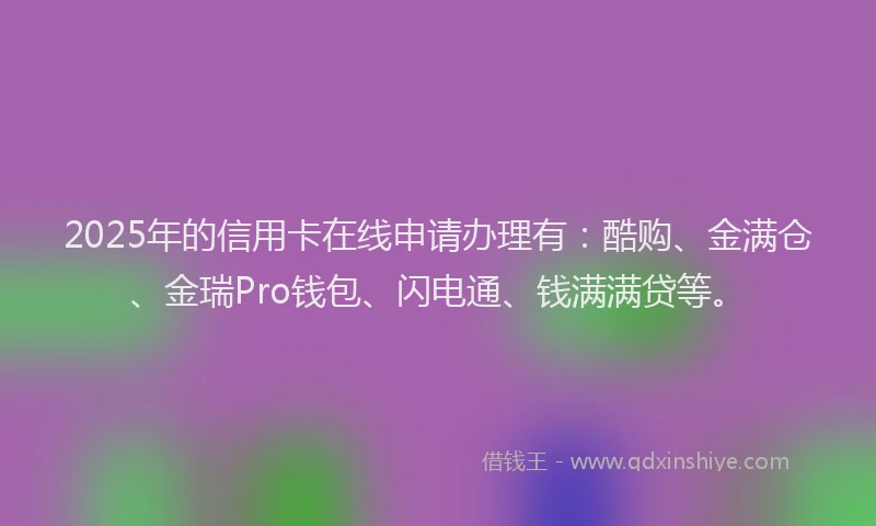 2025年的信用卡在线申请办理有：酷购、金满仓、金瑞Pro钱包、闪电通、钱满满贷等。