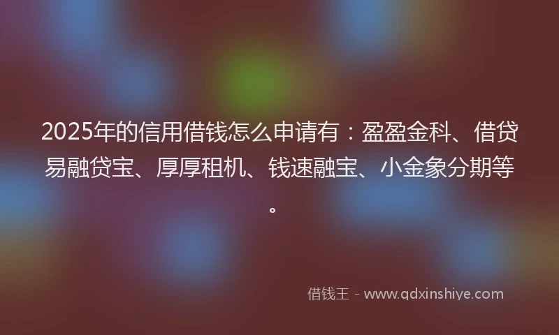 2025年的信用借钱怎么申请有：盈盈金科、借贷易融贷宝、厚厚租机、钱速融宝、小金象分期等。