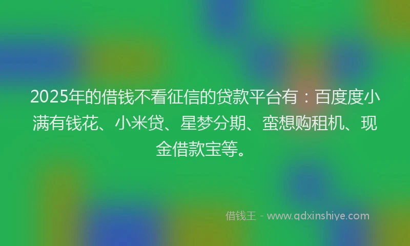 2025年的借钱不看征信的贷款平台有：百度度小满有钱花、小米贷、星梦分期、蛮想购租机、现金借款宝等。