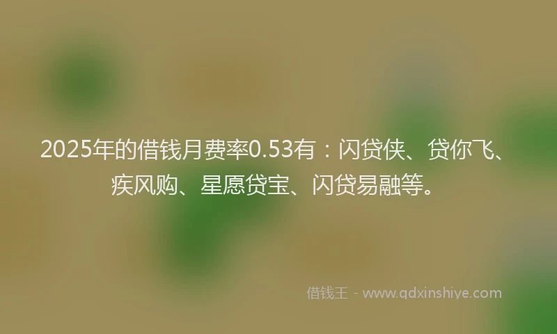 2025年的借钱月费率0.53有：闪贷侠、贷你飞、疾风购、星愿贷宝、闪贷易融等。