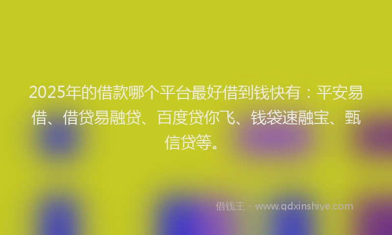 2025年的借款哪个平台最好借到钱快有：平安易借、借贷易融贷、百度贷你飞、钱袋速融宝、甄信贷等。