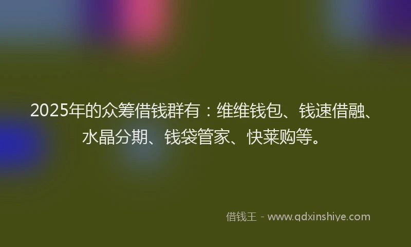 2025年的众筹借钱群有：维维钱包、钱速借融、水晶分期、钱袋管家、快莱购等。