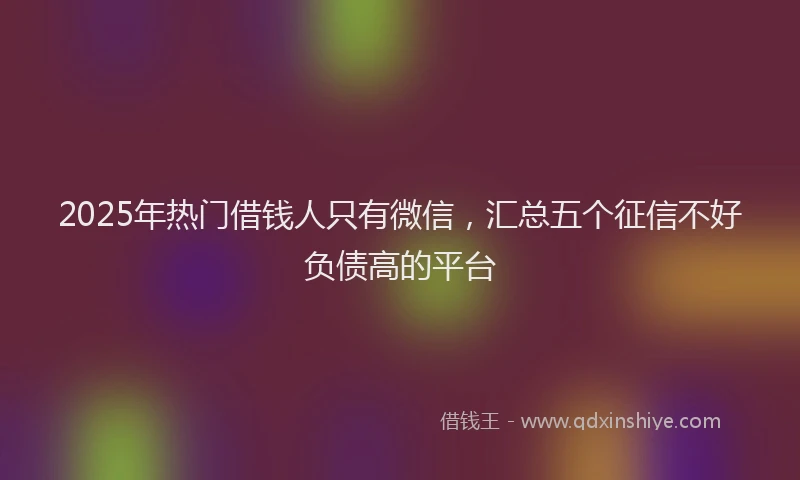 2025年热门借钱人只有微信，汇总五个征信不好负债高的平台
