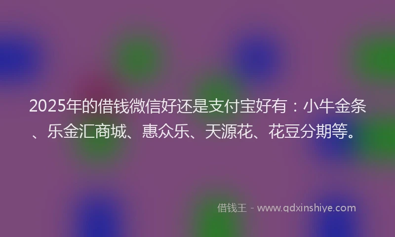 2025年的借钱微信好还是支付宝好有：小牛金条、乐金汇商城、惠众乐、天源花、花豆分期等。