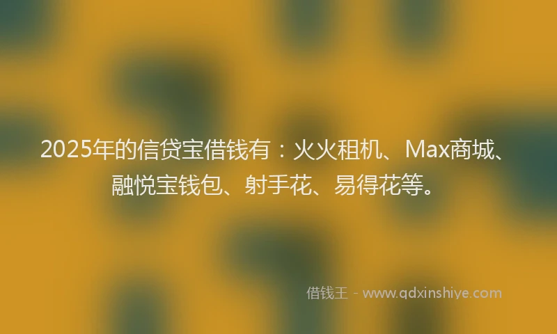 2025年的信贷宝借钱有：火火租机、Max商城、融悦宝钱包、射手花、易得花等。