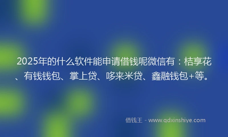 2025年的什么软件能申请借钱呢微信有：桔享花、有钱钱包、掌上贷、哆来米贷、鑫融钱包+等。