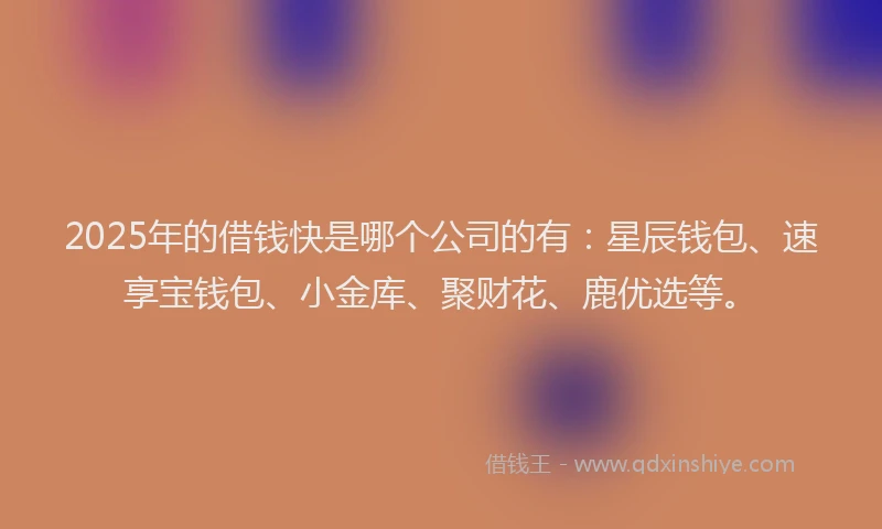 2025年的借钱快是哪个公司的有：星辰钱包、速享宝钱包、小金库、聚财花、鹿优选等。