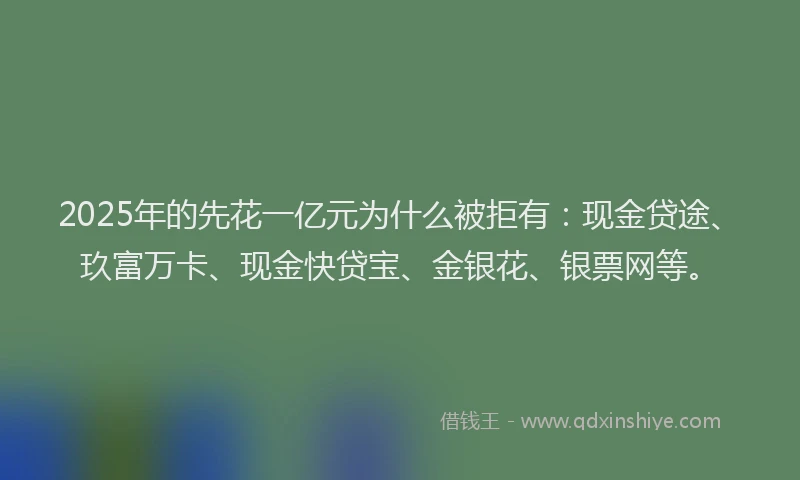 2025年的先花一亿元为什么被拒有：现金贷途、玖富万卡、现金快贷宝、金银花、银票网等。