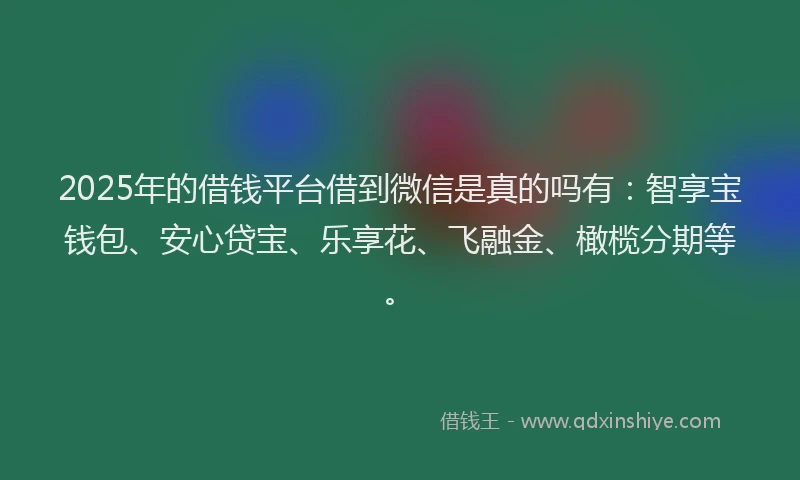 2025年的借钱平台借到微信是真的吗有：智享宝钱包、安心贷宝、乐享花、飞融金、橄榄分期等。