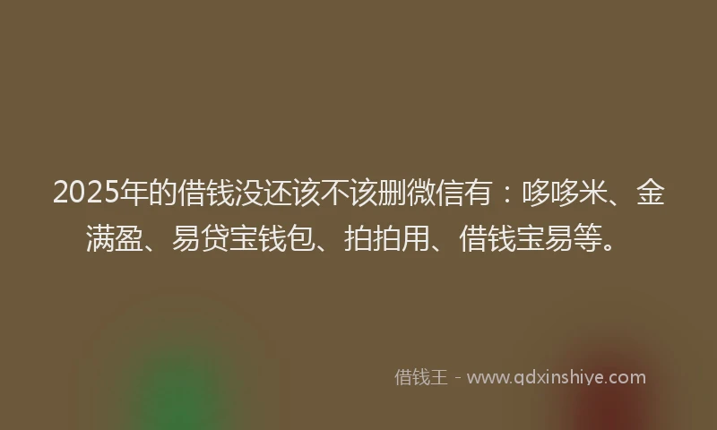 2025年的借钱没还该不该删微信有：哆哆米、金满盈、易贷宝钱包、拍拍用、借钱宝易等。