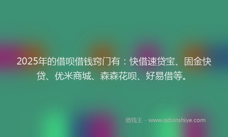 2025年的借呗借钱窍门有：快借速贷宝、固金快贷、优米商城、森森花呗、好易借等。