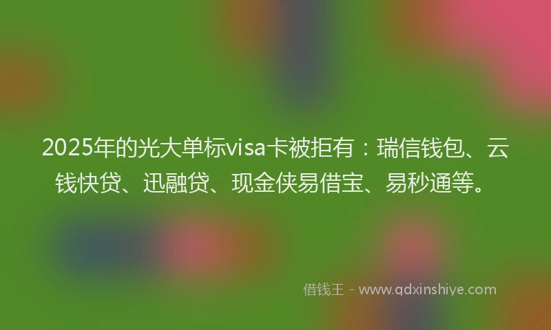 2025年的光大单标visa卡被拒有：瑞信钱包、云钱快贷、迅融贷、现金侠易借宝、易秒通等。