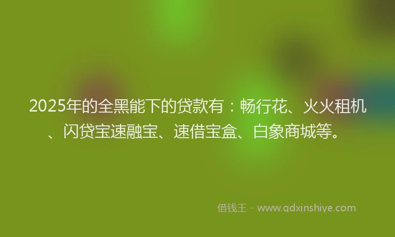 2025年的全黑能下的贷款有：畅行花、火火租机、闪贷宝速融宝、速借宝盒、白象商城等。