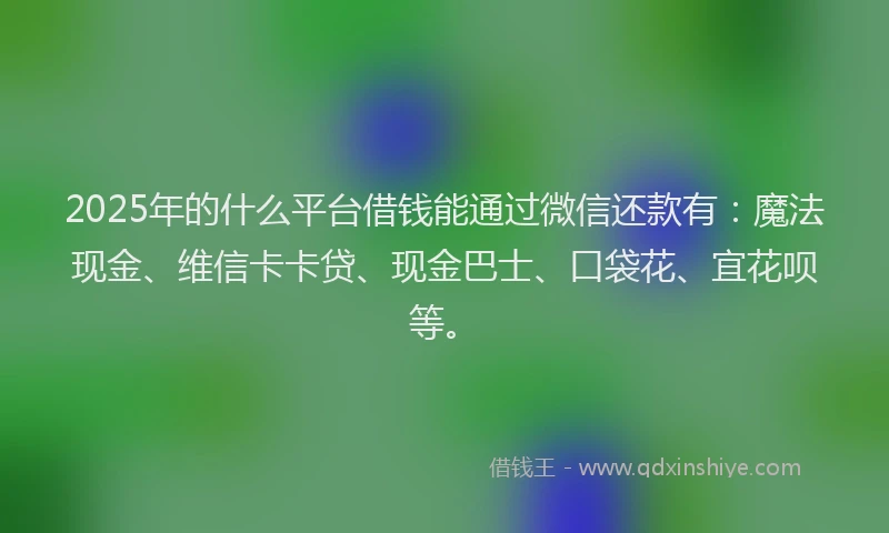 2025年的什么平台借钱能通过微信还款有:魔法现金、维信卡卡贷、现金巴士、口袋花、宜花呗等。