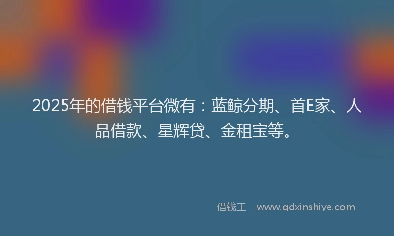 2025年的借钱平台微有：蓝鲸分期、首E家、人品借款、星辉贷、金租宝等。