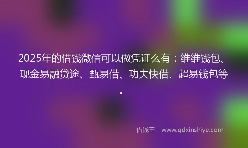 2025年的借钱微信可以做凭证么有：维维钱包、现金易融贷途、甄易借、功夫快借、超易钱包等。