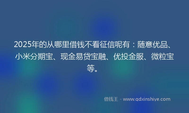 2025年的从哪里借钱不看征信呢有：随意优品、小米分期宝、现金易贷宝融、优投金服、微粒宝等。