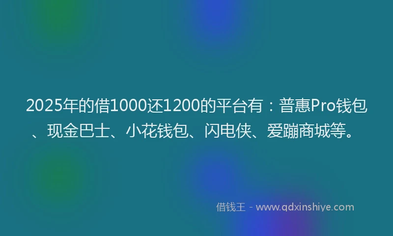 2025年的借1000还1200的平台有：普惠Pro钱包、现金巴士、小花钱包、闪电侠、爱蹦商城等。