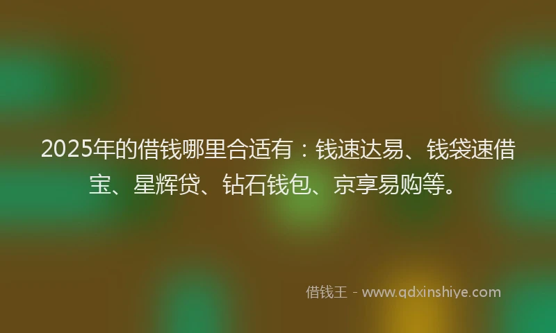 2025年的借钱哪里合适有：钱速达易、钱袋速借宝、星辉贷、钻石钱包、京享易购等。