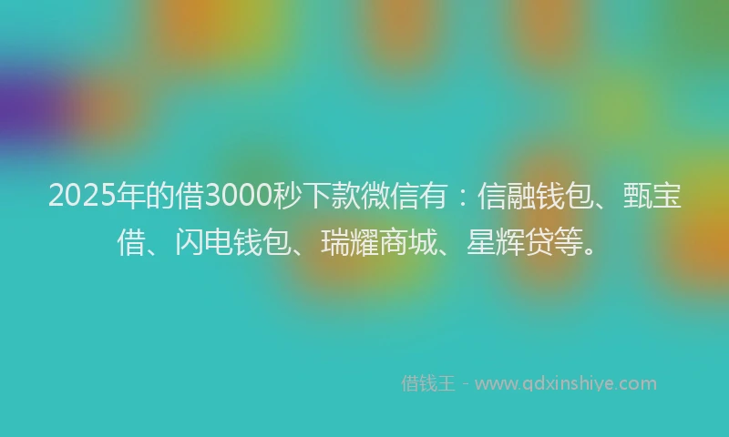 2025年的借3000秒下款微信有：信融钱包、甄宝借、闪电钱包、瑞耀商城、星辉贷等。