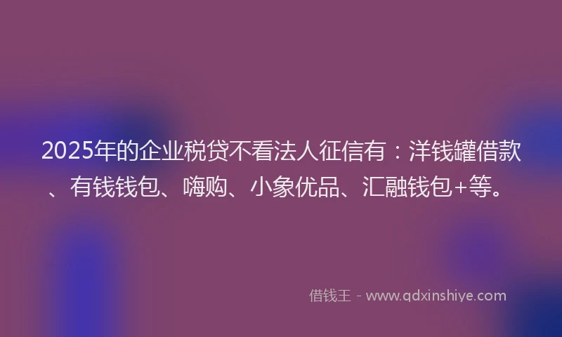 2025年的企业税贷不看法人征信有：洋钱罐借款、有钱钱包、嗨购、小象优品、汇融钱包+等。