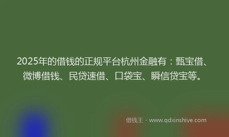 2025年的借钱的正规平台杭州金融有：甄宝借、微博借钱、民贷速借、口袋宝、瞬信贷宝等。