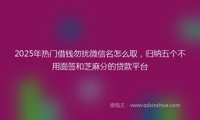 2025年热门借钱勿扰微信名怎么取，归纳五个不用面签和芝麻分的贷款平台