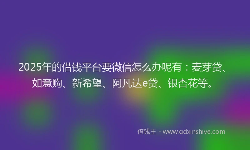 2025年的借钱平台要微信怎么办呢有：麦芽贷、如意购、新希望、阿凡达e贷、银杏花等。