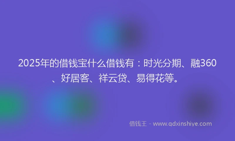 2025年的借钱宝什么借钱有：时光分期、融360、好居客、祥云贷、易得花等。