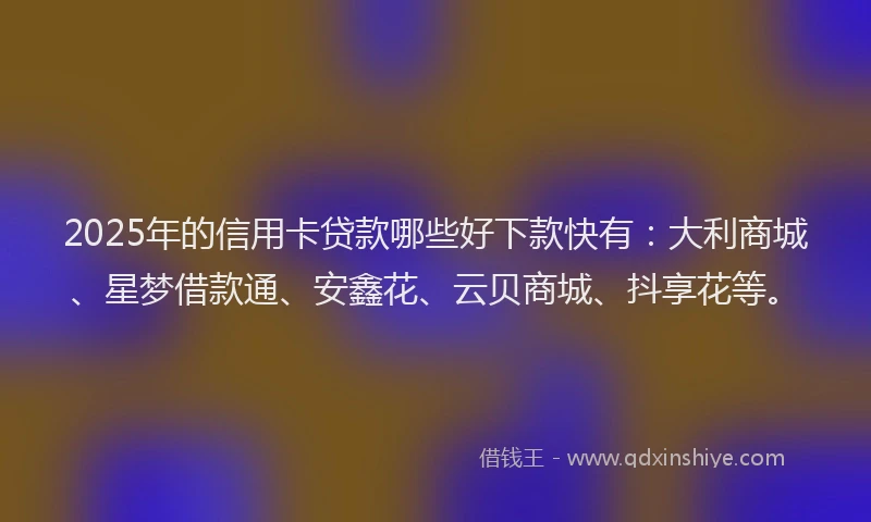 2025年的信用卡贷款哪些好下款快有：大利商城、星梦借款通、安鑫花、云贝商城、抖享花等。