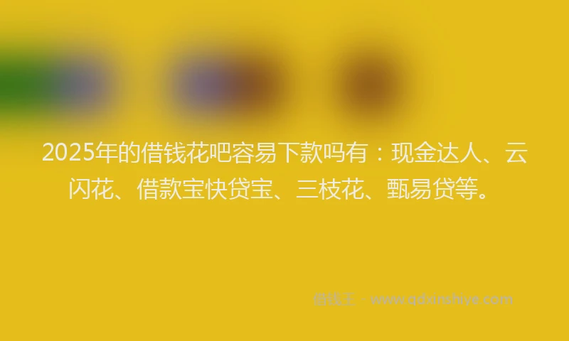 2025年的借钱花吧容易下款吗有：现金达人、云闪花、借款宝快贷宝、三枝花、甄易贷等。