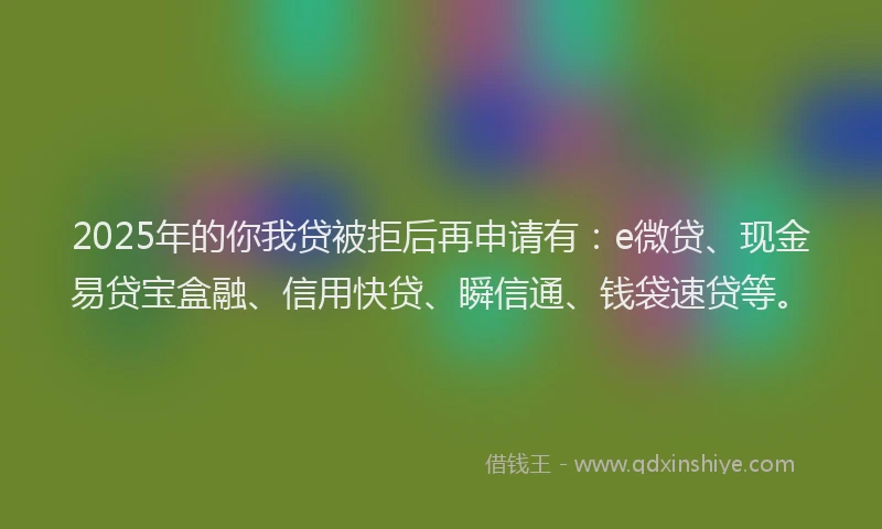 2025年的你我贷被拒后再申请有：e微贷、现金易贷宝盒融、信用快贷、瞬信通、钱袋速贷等。