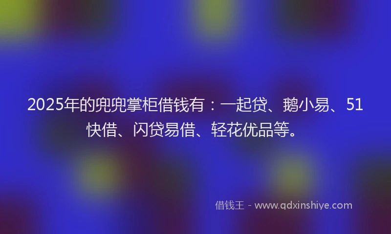 2025年的兜兜掌柜借钱有：一起贷、鹅小易、51快借、闪贷易借、轻花优品等。
