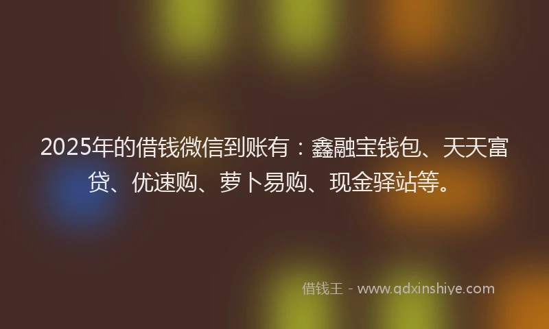 2025年的借钱微信到账有:鑫融宝钱包、天天富贷、优速购、萝卜易购、现金驿站等。